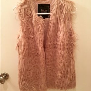Long pale pink faux fur vest