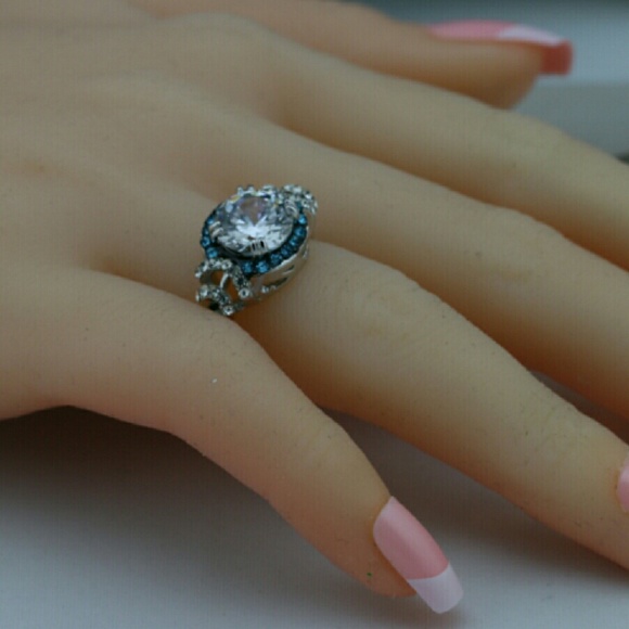 White Gold Plated Blue and white CZ