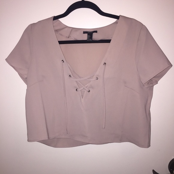 Lace up nude crop top