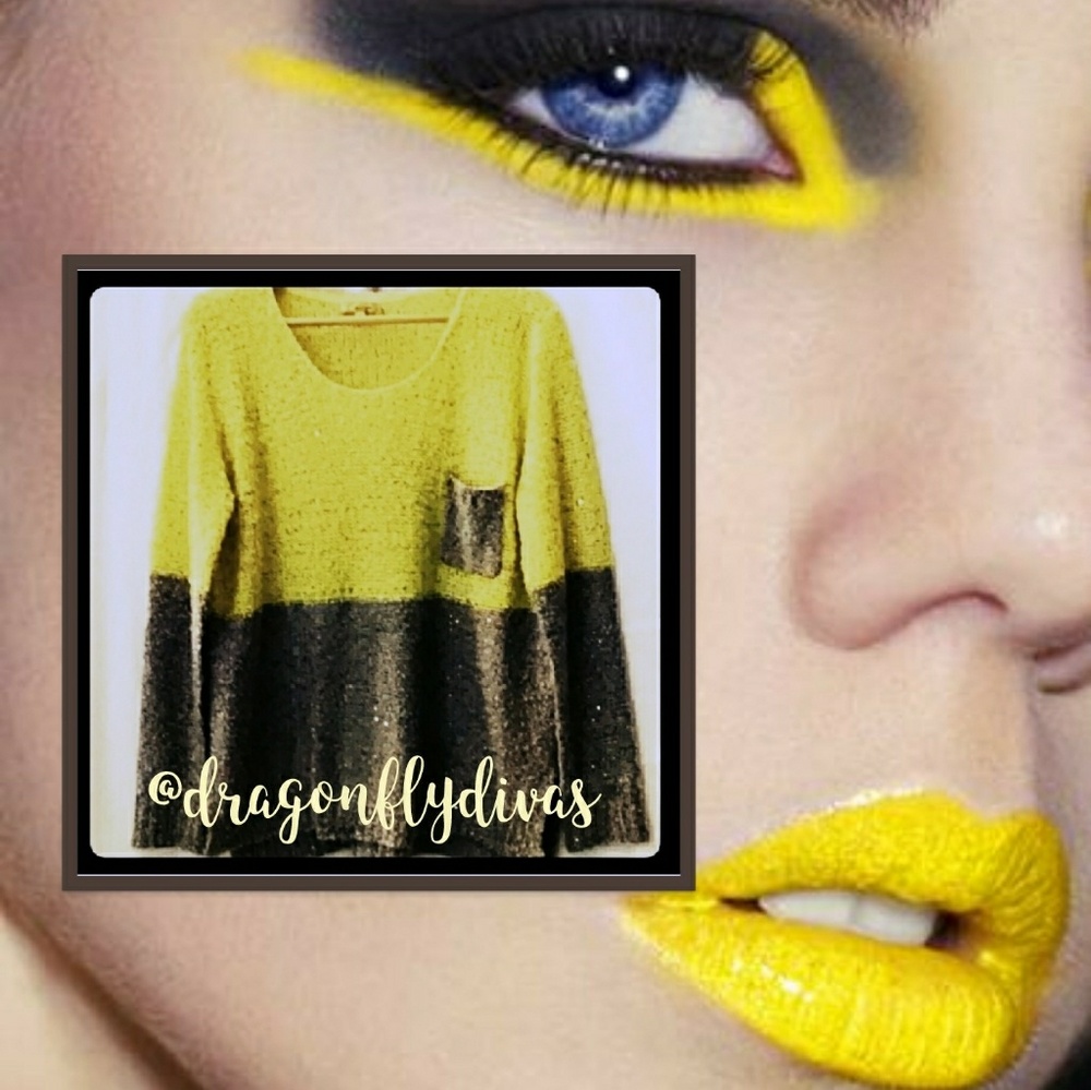 Retro Lemon & Gray Sparkly Sweater M