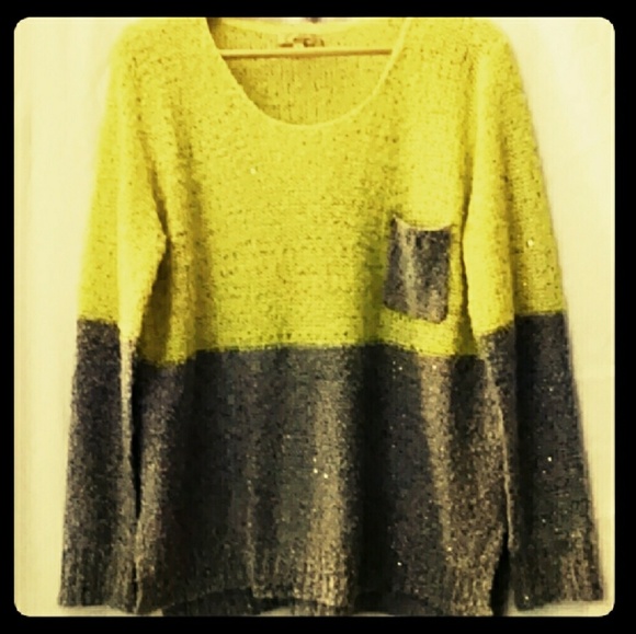 Retro Lemon & Gray Sparkly Sweater M - Picture 2 of 5