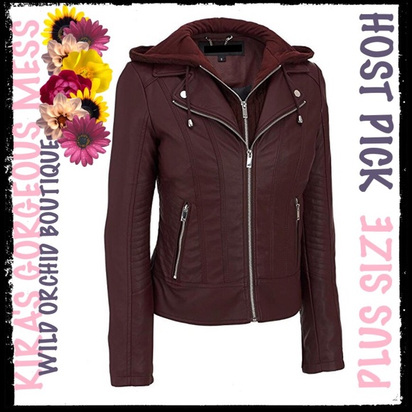 ✨2X HP✨BNWT Plus Faux-Leather Jacket Knit Hood - Picture 3 of 4