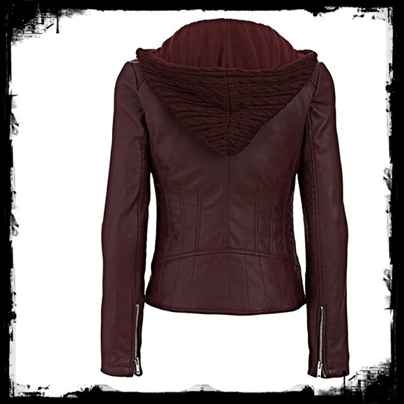 ✨2X HP✨BNWT Plus Faux-Leather Jacket Knit Hood - Picture 4 of 4