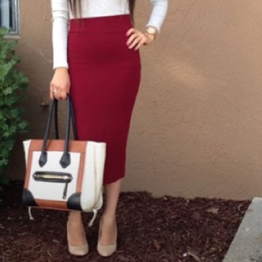 Burgundy midi skirt