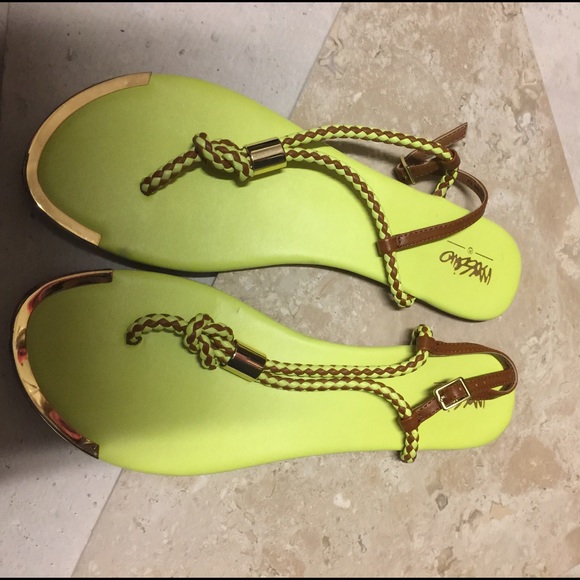 Neon green in brown sandals
