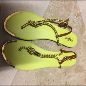 Neon green in brown sandals