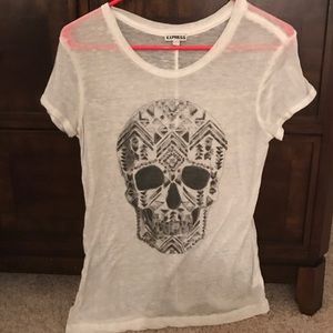 Express white sheer skull top