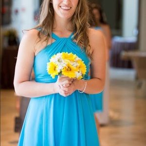 Short Crinkle Chiffon Halter Dress in Malibu