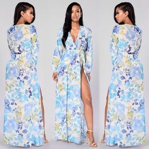 Fashion Nova Blue Floral Maxi Dress