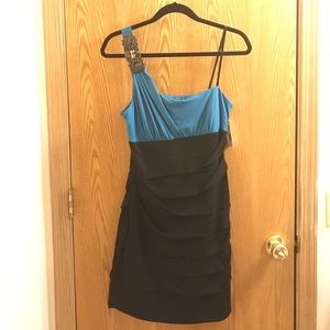 Black and blue prom dress