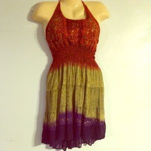 Backless Embroidered Gypsy Halter Dress