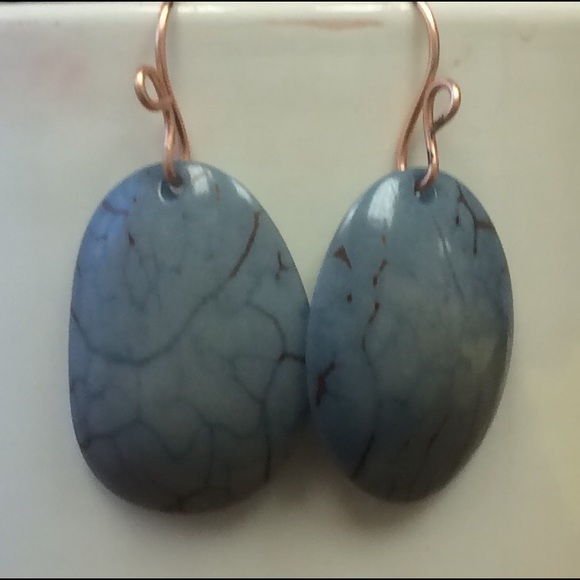 Beautiful Blue Organic Tagua Earrings, Handcrafted - Picture 1 of 3