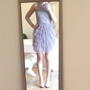 BCBG Taupe Ella One Shoulder Cocktail Dress Size 2