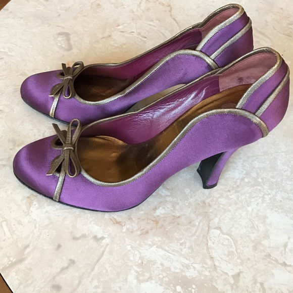 Miu Miu Satin peep-toe heels size 39 1/2- purple - Picture 1 of 4