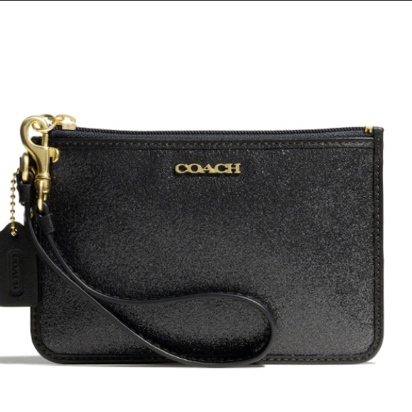 Coach Black Glitter Wristlet with Gold Hardware