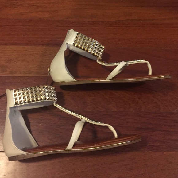 White and gold studded sandals