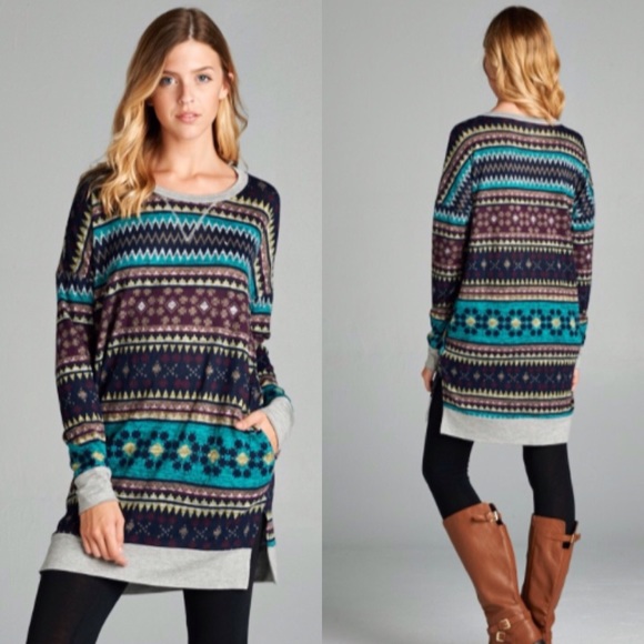 ❣️LAST❣️ Winter Navajo Print Warm Long Tunic Top - Picture 2 of 3