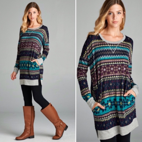 ❣️LAST❣️ Winter Navajo Print Warm Long Tunic Top - Picture 3 of 3