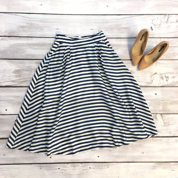 Blue & White Striped Midi Skirt - Picture 2 of 4