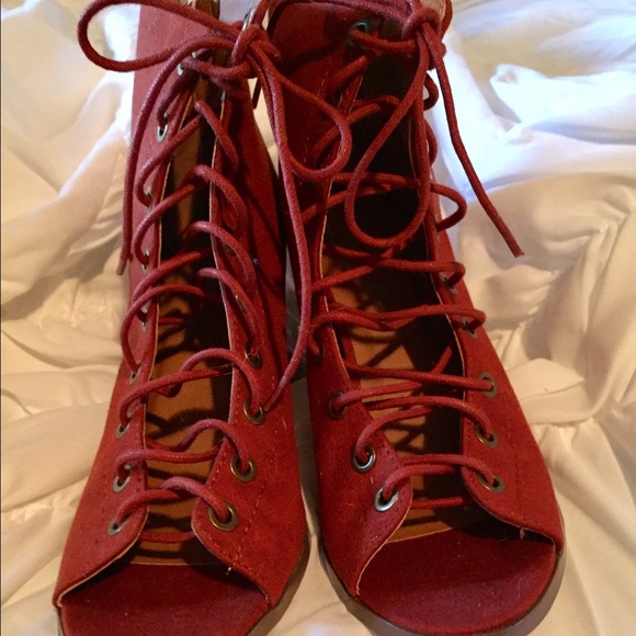 Charlotte Russe lace up peep toe booties