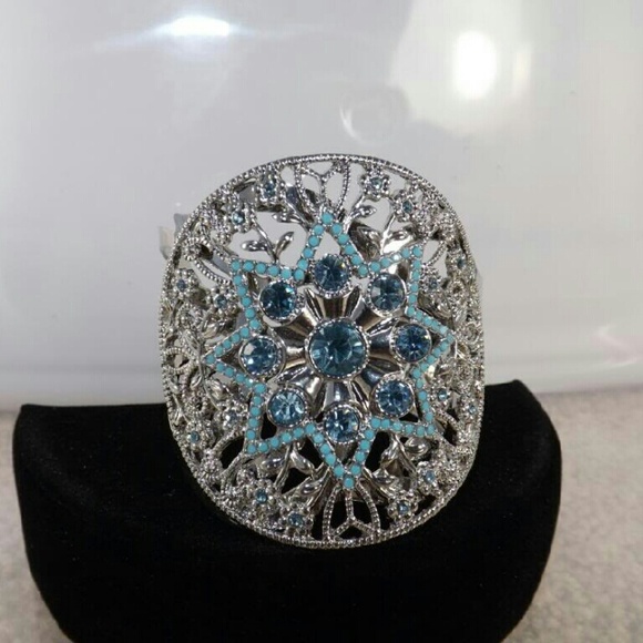 Silver Tone Cuff Bracelet w/Light Blue Sun Detail