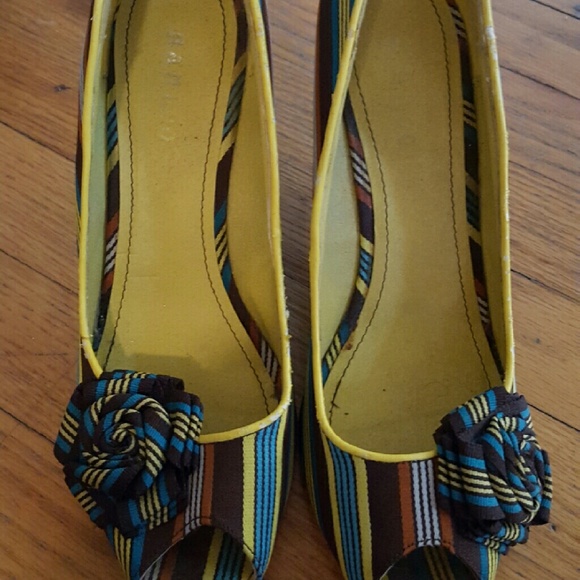 Bamboo multi color peep toe wedge
