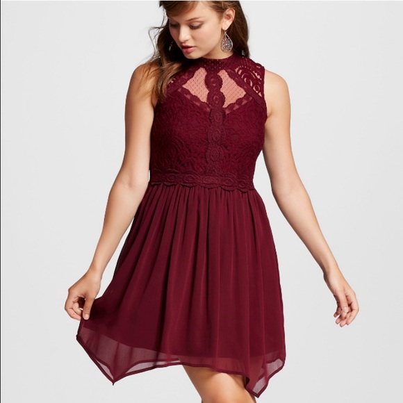 Burgundy lace party dress