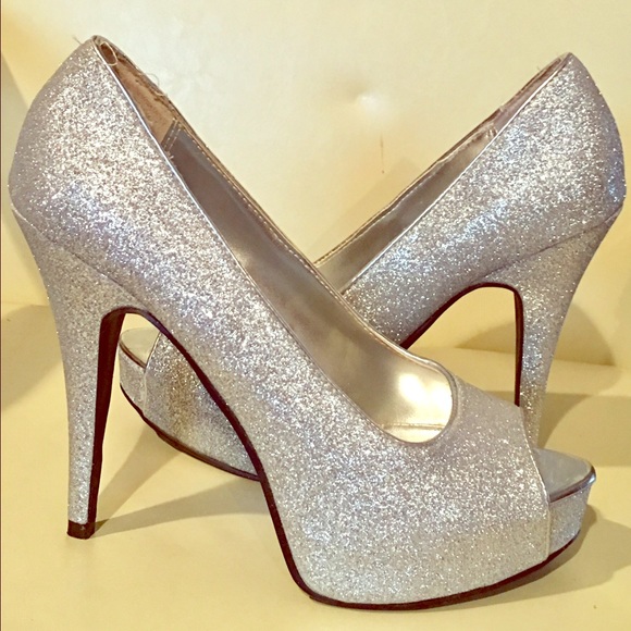 Silver Glitter Platform Heels