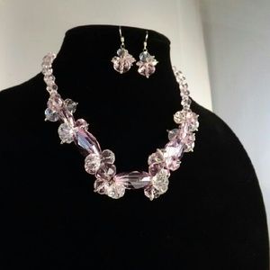 Pink Necklace Earring Austrian Crystal Set