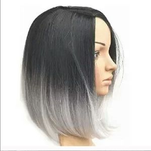 Black silver white ombre bob wig