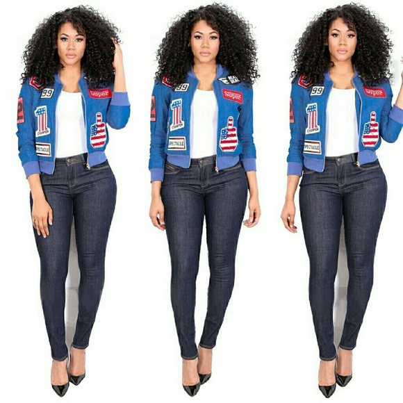 Jackets & Blazers - FINAL.AMERICAN PATCHES CROP JACKET.Baby Blue