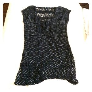 Black lace polka dot shirt