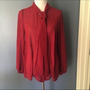 Burgundy sheer blouse with attached ties