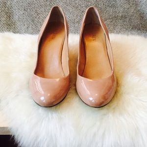 J. Crew Sylvia Patent Wedges in Almond