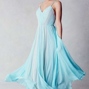 Aqua and Light Blue Chiffon Floor-Length Dress