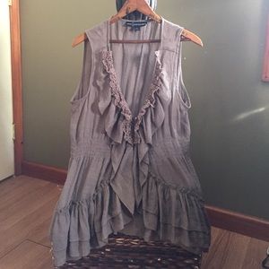 Feminine Semi Sheer Sleeveless Ruffle /Lace Vest