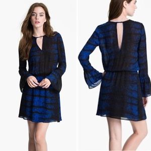 Parker black and blue bell sleeve dress