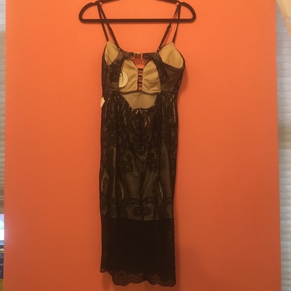 Black and Nude Lace Dress with Open Center Bust