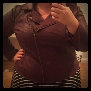 Oxblood faux leather bomber jacket