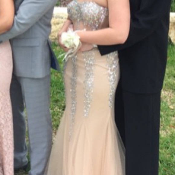 Jovani long nude prom dress