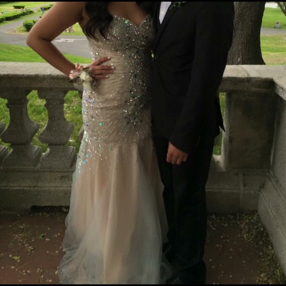 Mermaid Style Dress, sequined, cream and baby blue - Picture 1 of 2