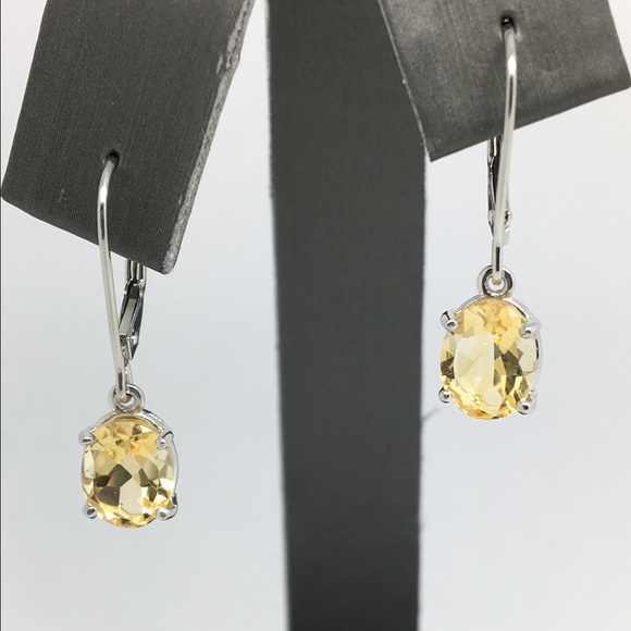 14K White Gold Oval Shape Citrine Dangling Earring