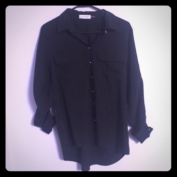Black button up shirt with gold buttons