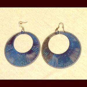 Cute blue and beads large hoop earrings😍💕