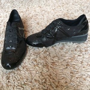 Black Shiny Wedge Sneakers