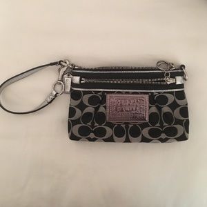 Black & Metallic Silver Coach Wristlet