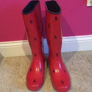 RALPH LAUREN RED AND NAVY RAINBOOTS LIKE NEW