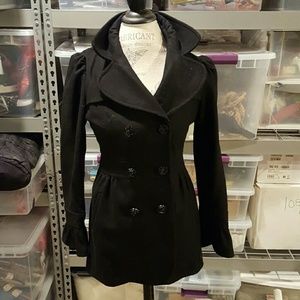 Ruffled Black Wool Coat