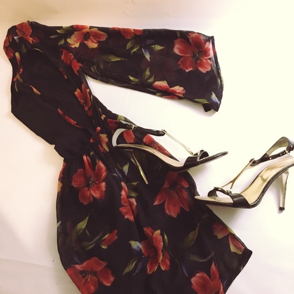Navy and Orange Magnolia Deep V Back Dress.