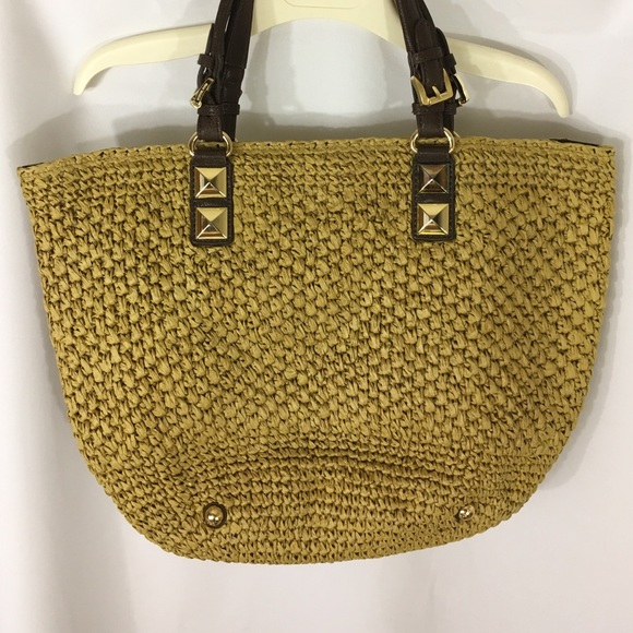 Brand NEW MICHAEL KORS Straw/Brown Leather Tote